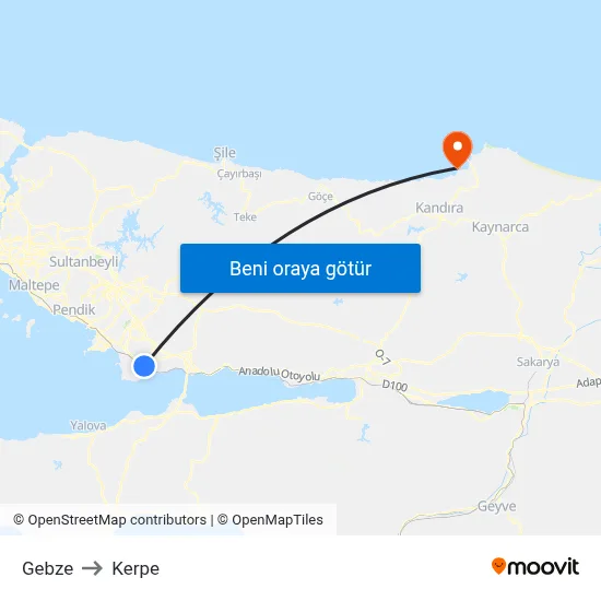 Gebze to Kerpe map