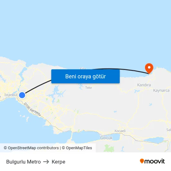 Bulgurlu Metro to Kerpe map