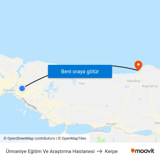 Ümraniye Eğitim Ve Araştırma Hastanesi to Kerpe map