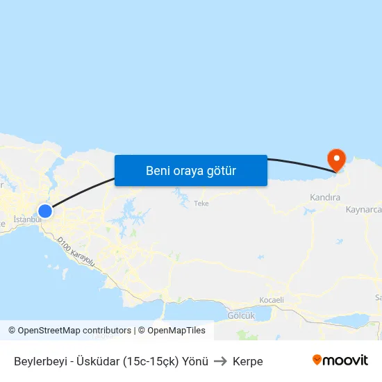 Beylerbeyi -  Üsküdar  (15c-15çk) Yönü to Kerpe map