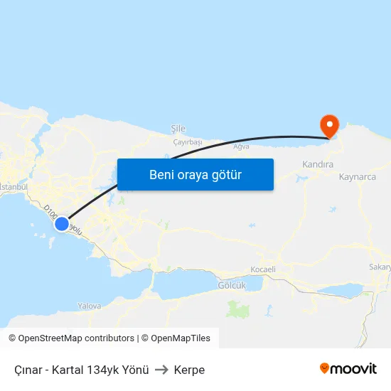 Çınar - Kartal 134yk Yönü to Kerpe map