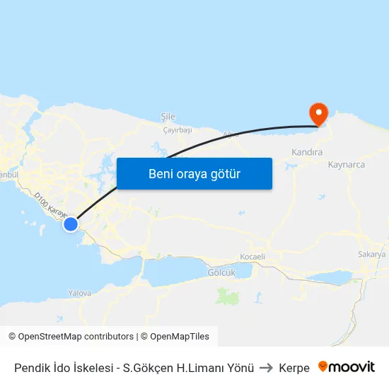 Pendik İdo İskelesi - S.Gökçen H.Limanı Yönü to Kerpe map