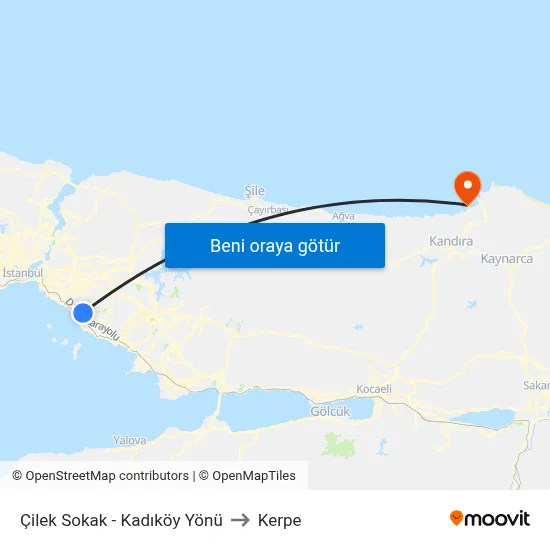 Çilek Sokak - Kadıköy Yönü to Kerpe map