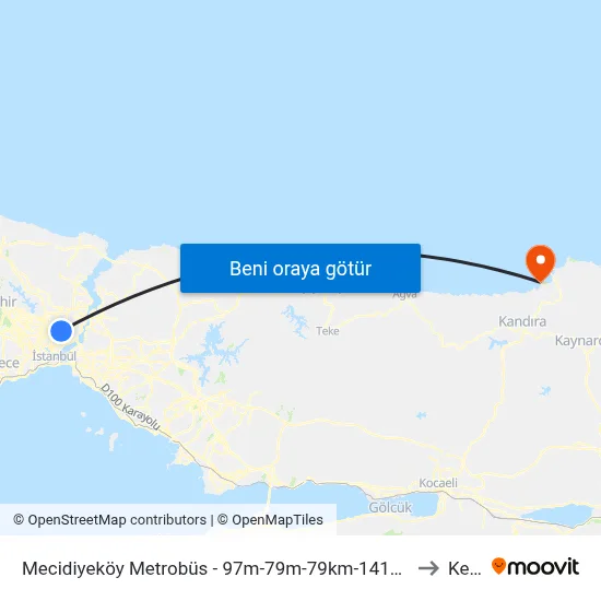Mecidiyeköy Metrobüs - 97m-79m-79km-141a-141m-336m Yönü to Kerpe map