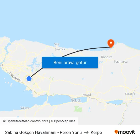Sabiha Gökçen Havalimanı - Peron Yönü to Kerpe map