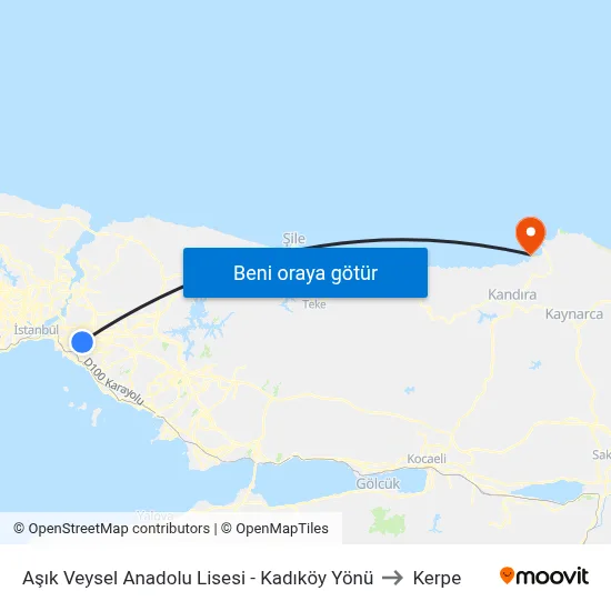 Aşık Veysel Anadolu Lisesi - Kadıköy Yönü to Kerpe map