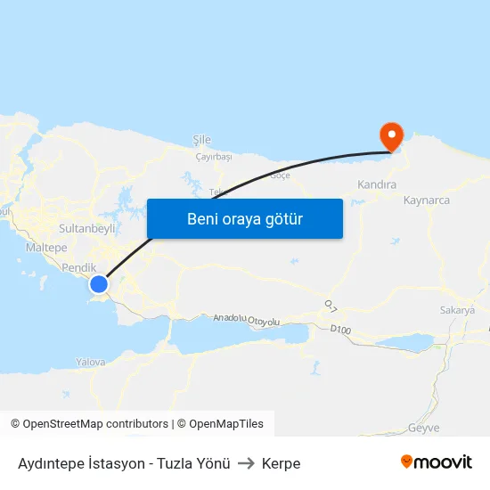 Aydıntepe İstasyon - Tuzla Yönü to Kerpe map