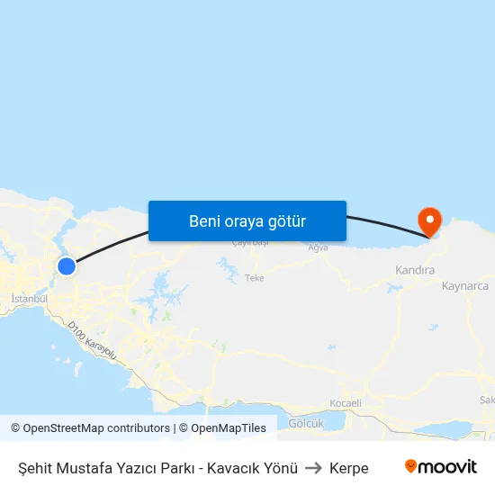 Şehit Mustafa Yazıcı Parkı - Kavacık Yönü to Kerpe map