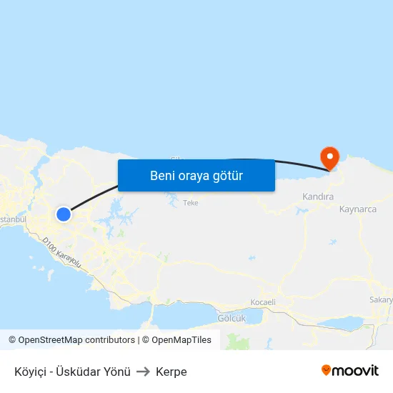Köyiçi - Üsküdar Yönü to Kerpe map