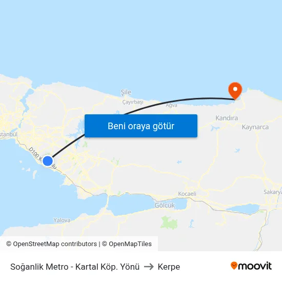 Soğanlik Metro - Kartal Köp. Yönü to Kerpe map