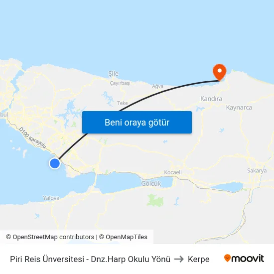 Piri Reis Ünversitesi - Dnz.Harp Okulu Yönü to Kerpe map