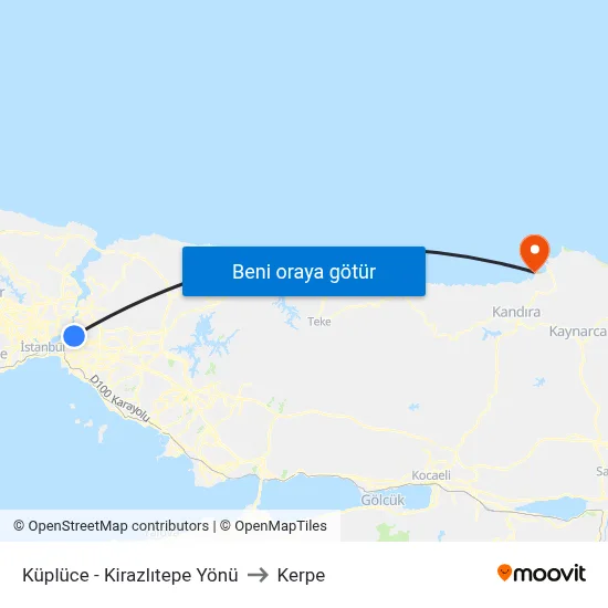 Küplüce - Kirazlıtepe Yönü to Kerpe map