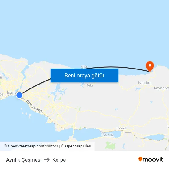 Ayrılık Çeşmesi to Kerpe map
