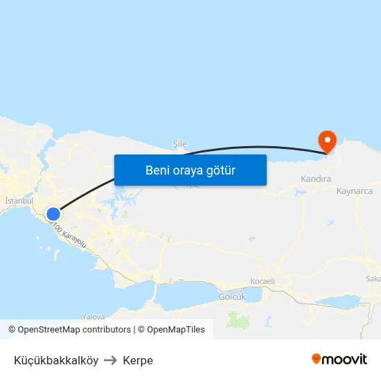 Küçükbakkalköy to Kerpe map