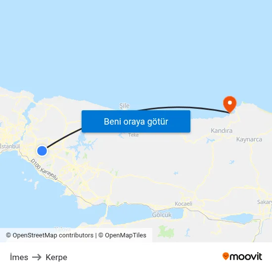 İmes to Kerpe map