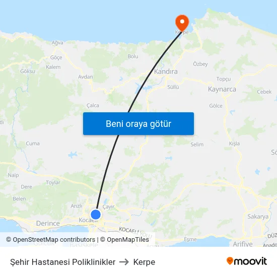 Şehir Hastanesi Poliklinikler to Kerpe map