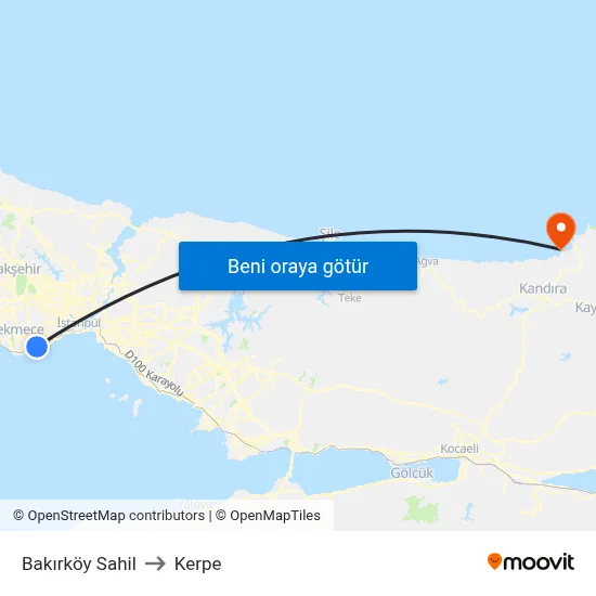 Bakırköy Sahil to Kerpe map