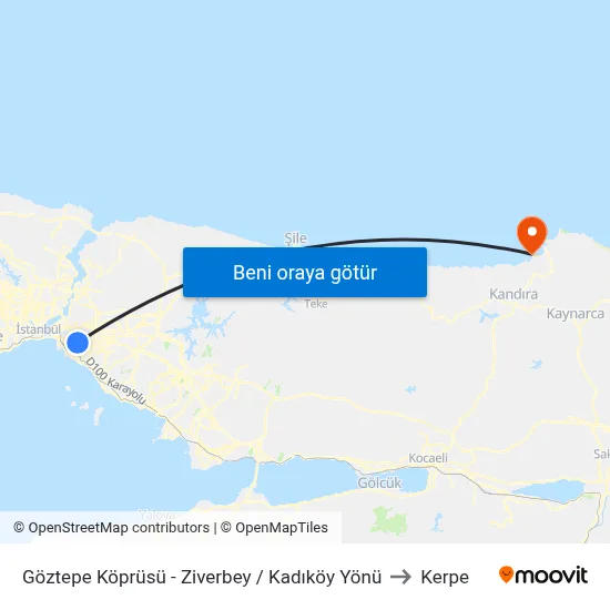 Göztepe Köprüsü - Ziverbey / Kadıköy Yönü to Kerpe map