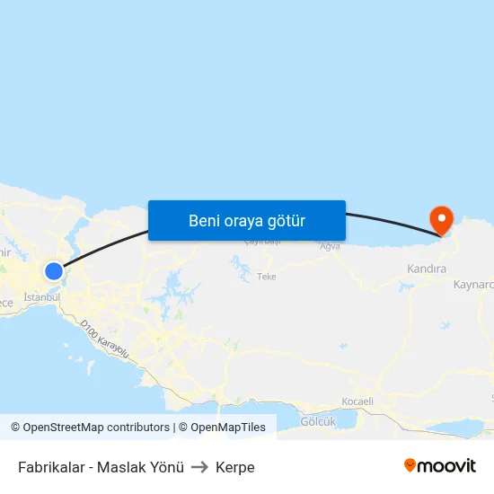 Fabrikalar - Maslak Yönü to Kerpe map
