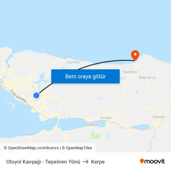 Otoyol Kavşağı - Tepeören Yönü to Kerpe map