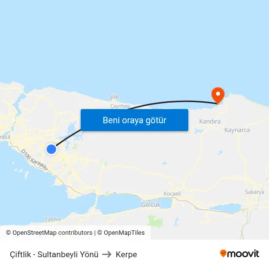 Çiftlik - Sultanbeyli Yönü to Kerpe map