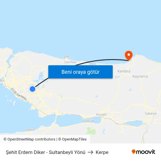 Şehit Erdem Diker - Sultanbeyli Yönü to Kerpe map