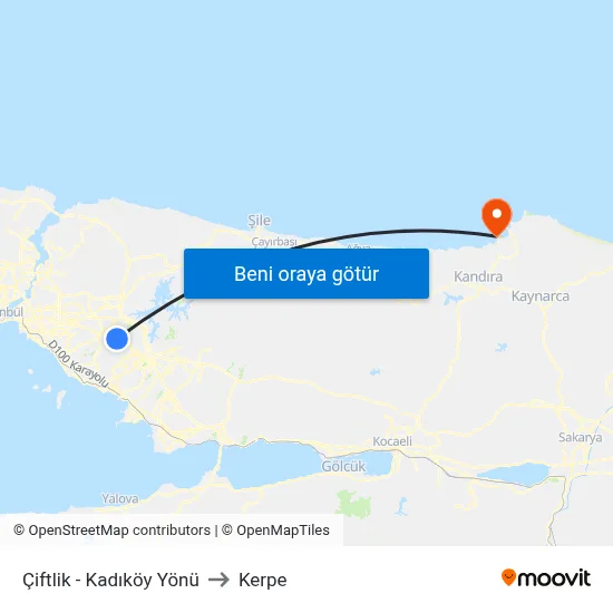 Çiftlik - Kadıköy Yönü to Kerpe map