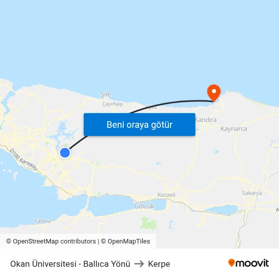 Okan Üniversitesi - Ballıca Yönü to Kerpe map