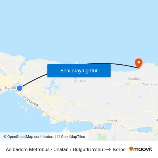 Acıbadem Metrobüs - Ünalan / Bulgurlu Yönü to Kerpe map