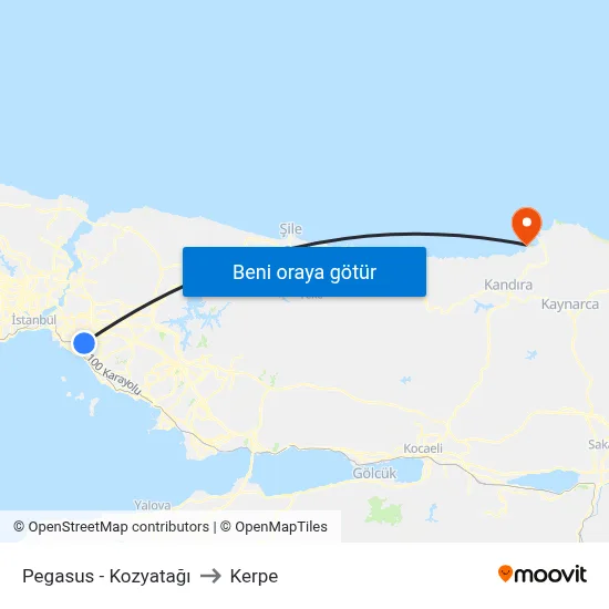 Pegasus - Kozyatağı to Kerpe map