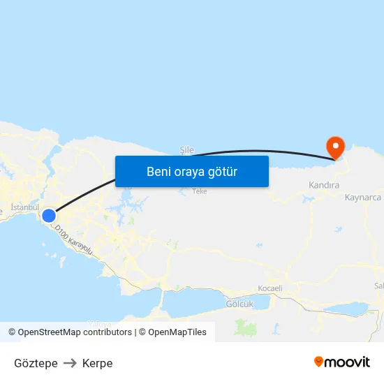 Göztepe to Kerpe map