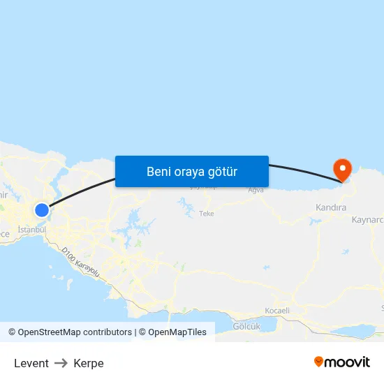 Levent to Kerpe map