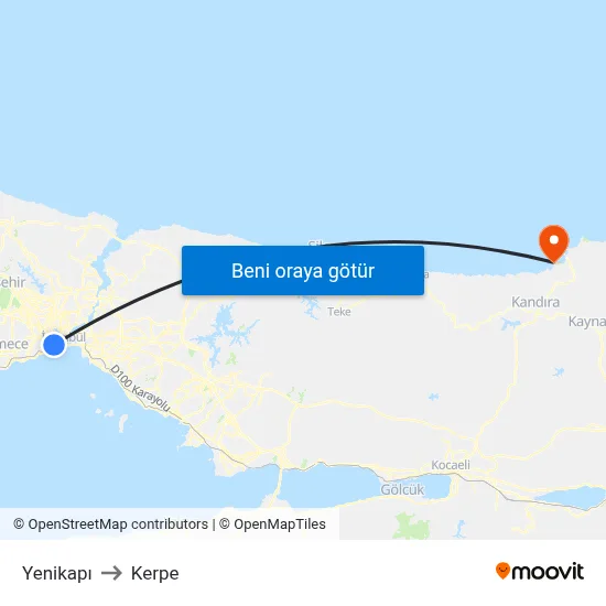 Yenikapı to Kerpe map