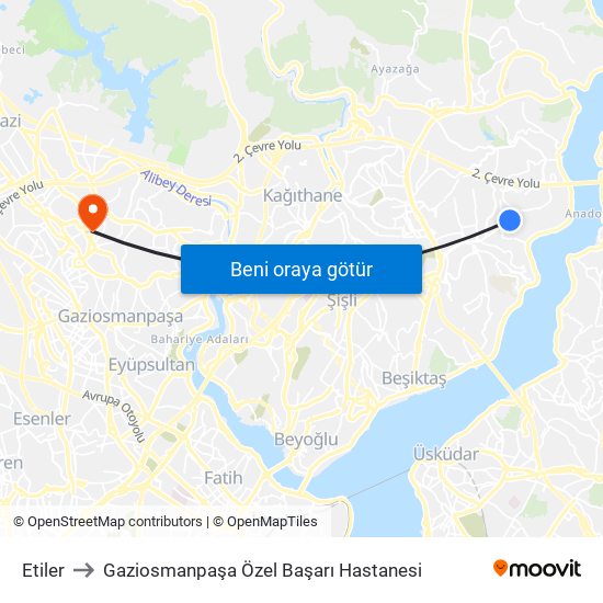 Etiler to Gaziosmanpaşa Özel Başarı Hastanesi map