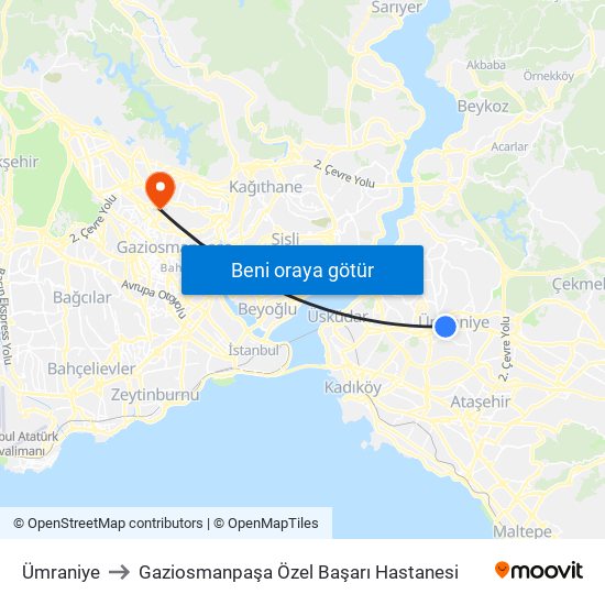 Ümraniye to Gaziosmanpaşa Özel Başarı Hastanesi map