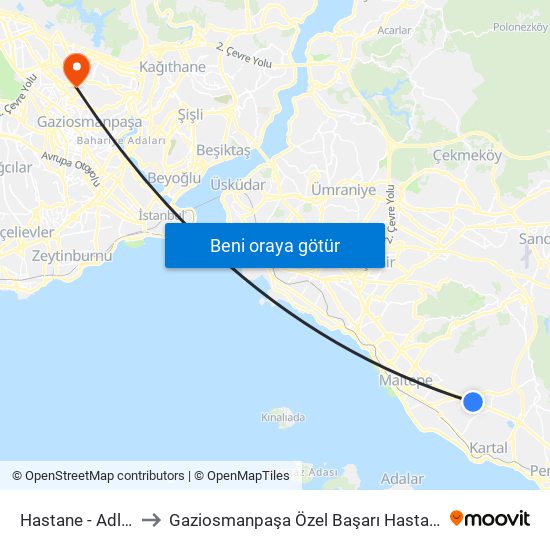 Hastane - Adliye to Gaziosmanpaşa Özel Başarı Hastanesi map