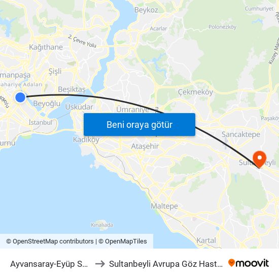 Ayvansaray-Eyüp Sultan to Sultanbeyli Avrupa Göz Hastanesi map