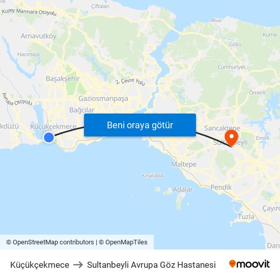 Küçükçekmece to Sultanbeyli Avrupa Göz Hastanesi map