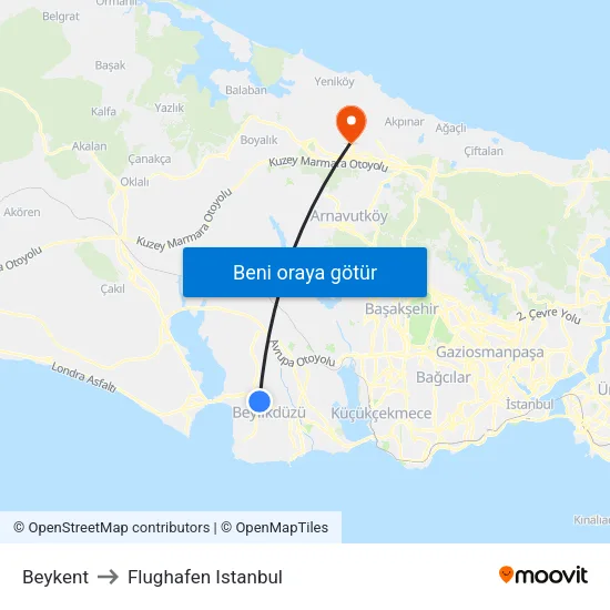 Beykent to Flughafen Istanbul map