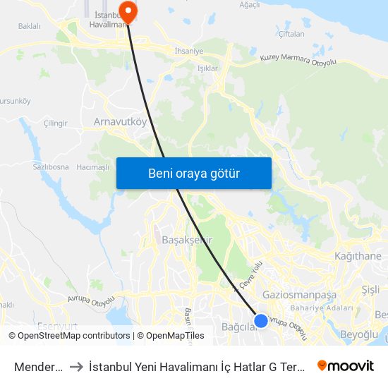Menderes to İstanbul Yeni Havalimanı İç Hatlar G Terminali map
