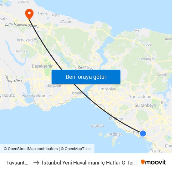 Tavşantepe to İstanbul Yeni Havalimanı İç Hatlar G Terminali map