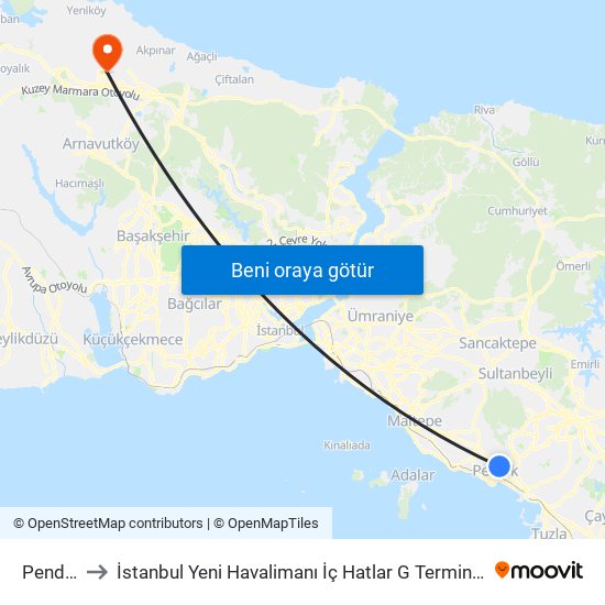 Pendik to İstanbul Yeni Havalimanı İç Hatlar G Terminali map