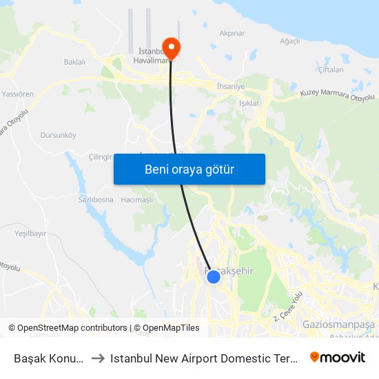 Başak Konutları to Istanbul New Airport Domestic Terminal G map