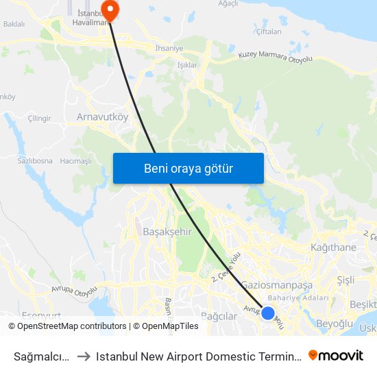 Sağmalcılar to Istanbul New Airport Domestic Terminal G map