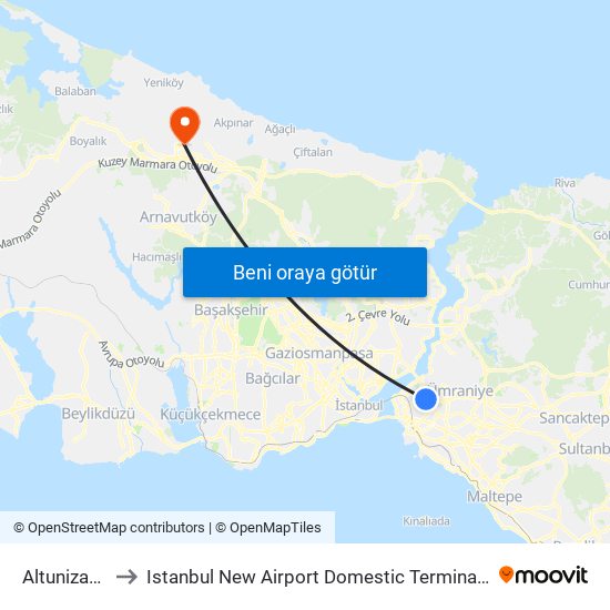 Altunizade to Istanbul New Airport Domestic Terminal G map