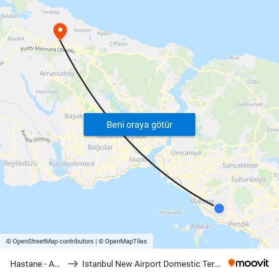 Hastane - Adliye to Istanbul New Airport Domestic Terminal G map