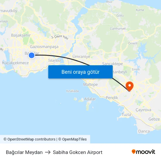 Bağcılar Meydan to Sabiha Gokcen Airport map