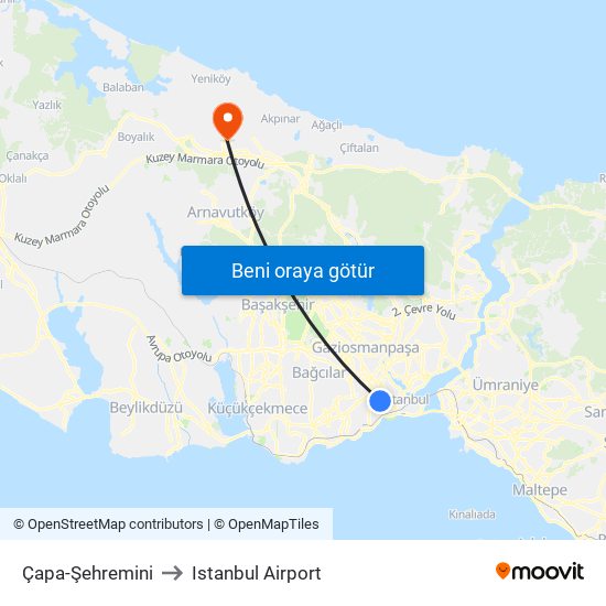 Çapa-Şehremini to Istanbul Airport map