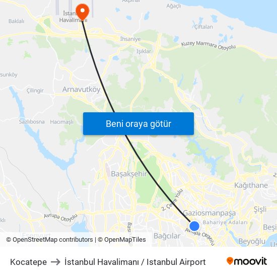Kocatepe to İstanbul Havalimanı / Istanbul Airport map