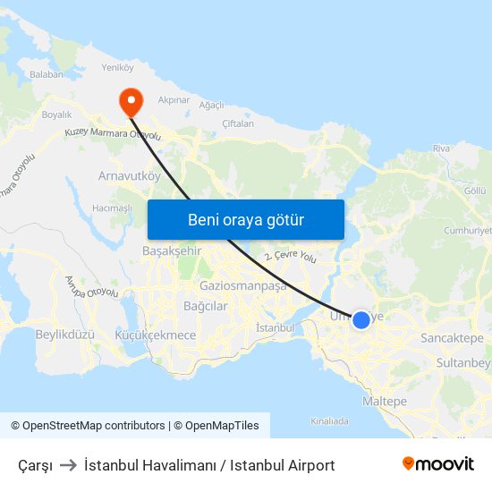 Çarşı to İstanbul Havalimanı / Istanbul Airport map